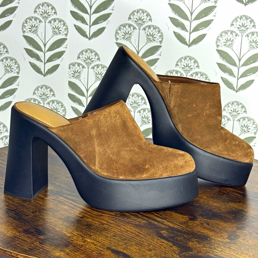 Gianni Bini Brown Suede Platform Mule Slip On Closed Toe Block Heel 11